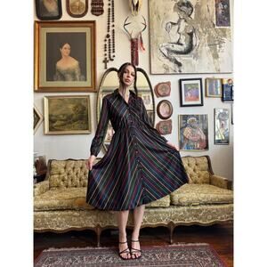 1960s Black Striped Secretary Dress Size Large/10 by Muriel Ryan